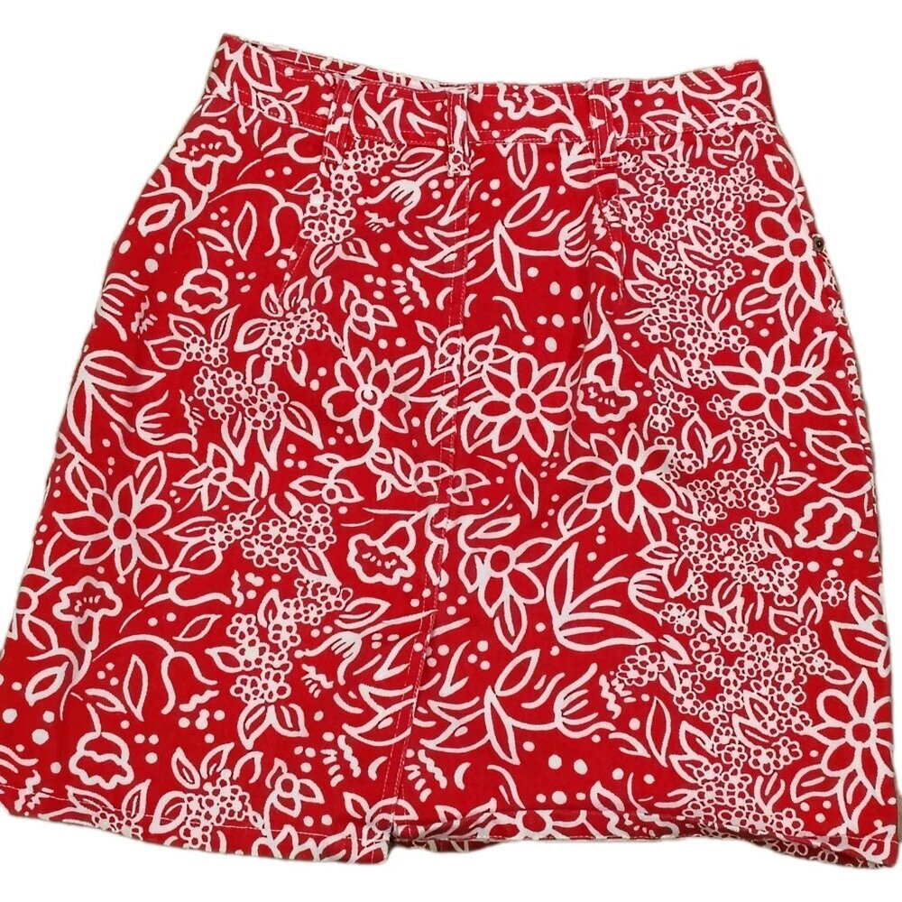 Vintage Women's 4p Petite Red Denim Skirt 90s BABY SITTERS Club Style Belt Loops - Picture 3 of 5